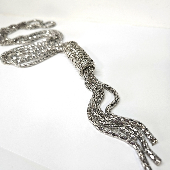 VINTAGE Silver-Tone Double Strand Long Tassel Necklace Flapper Style - Picture 2 of 6